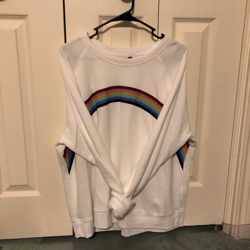 White Crew Neck Sweatshirt with Rainbow